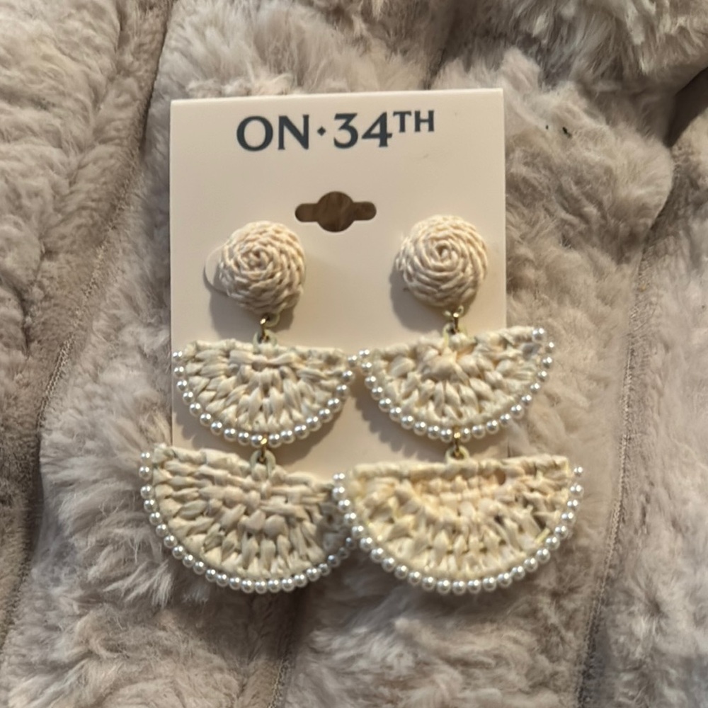 ON 34TH Cream Crochet Earrings